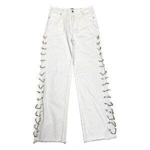 AKIRA Diamonds Metal Slit Relaxed Raw Hem White Denim Jeans Womens Size 6
